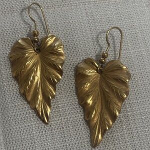 Vintage Bronze Gold Leaf Dangling Earrings 2”